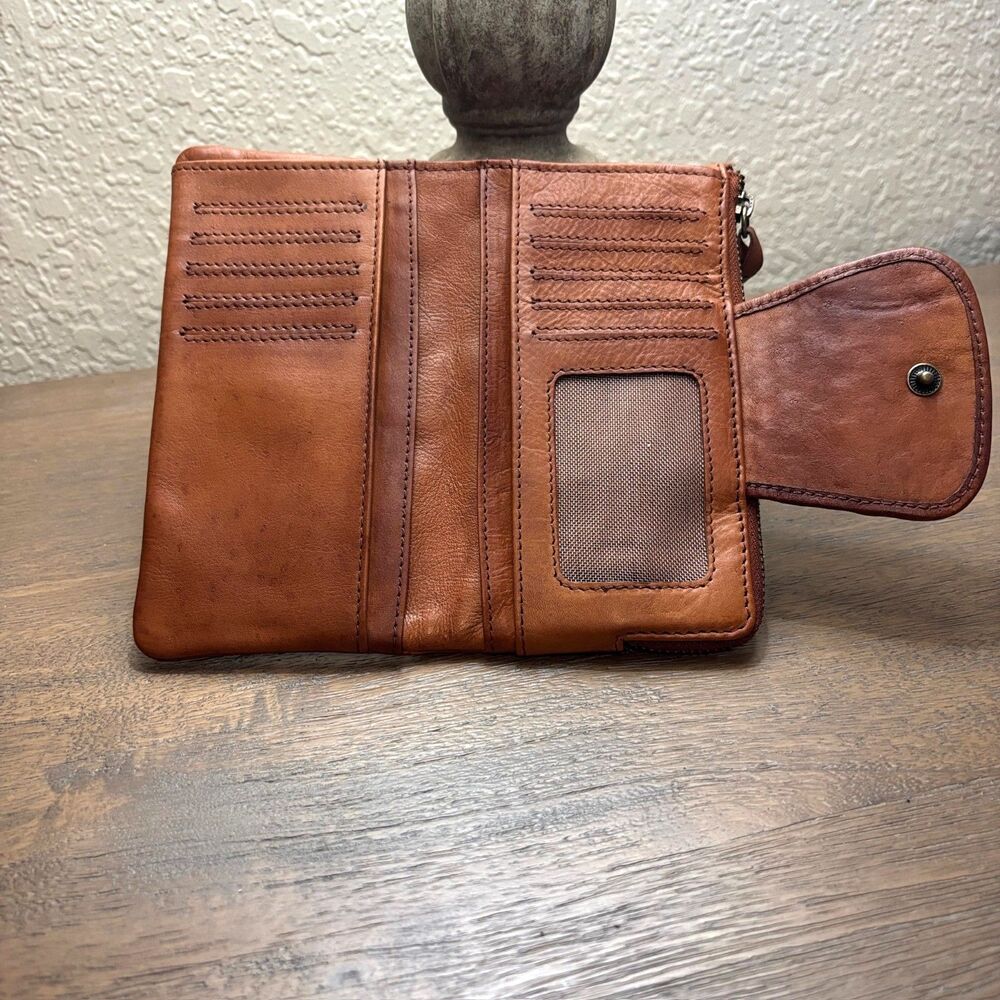 Great American Leatherworks Brown Woven Leather Bifold Wallet Cognac Brown Boho - Picture 3 of 8